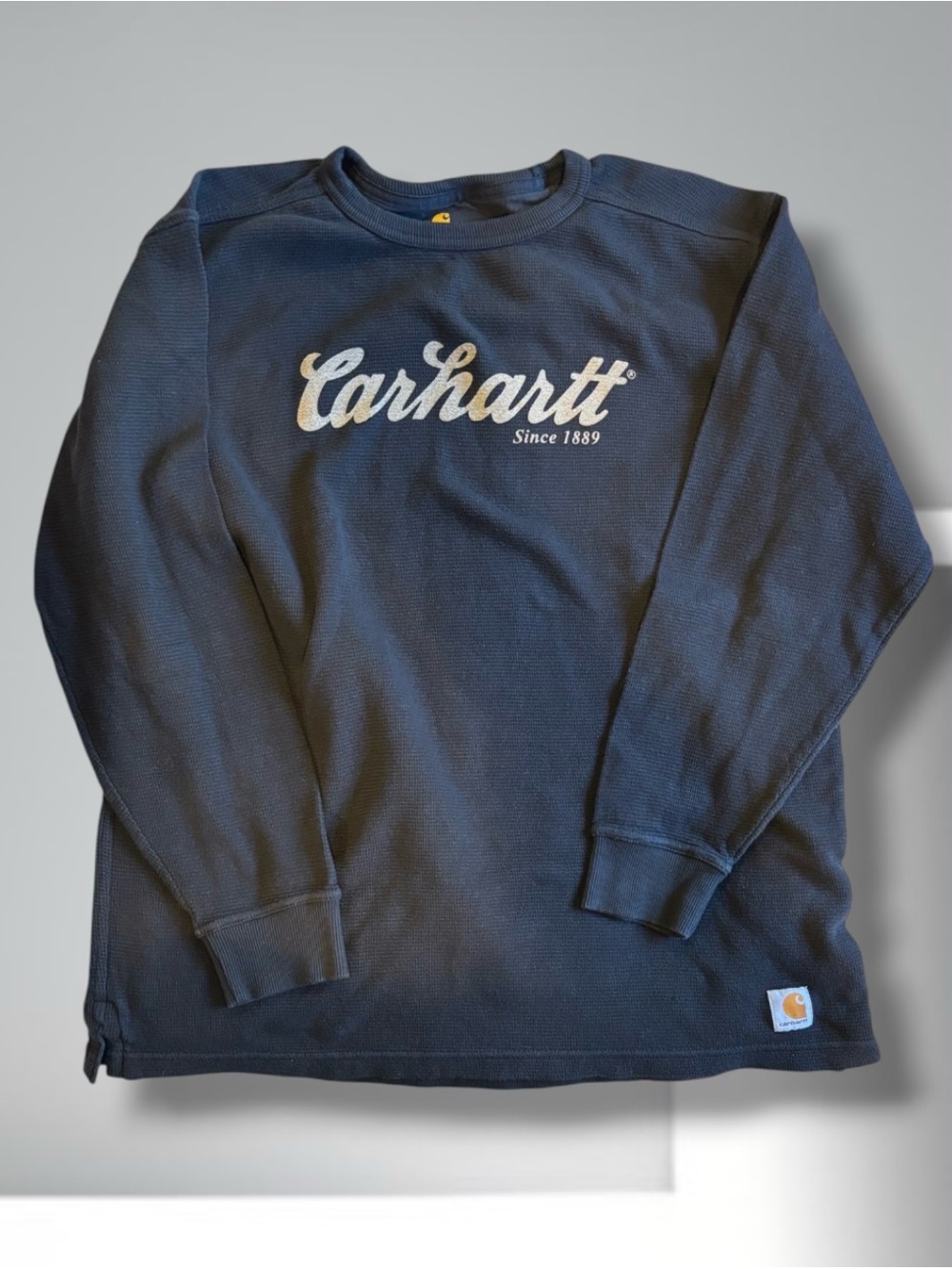 Carhartt Men's XL Relaxed Fit Textured Thermal Knit Script Logo Shirt Black